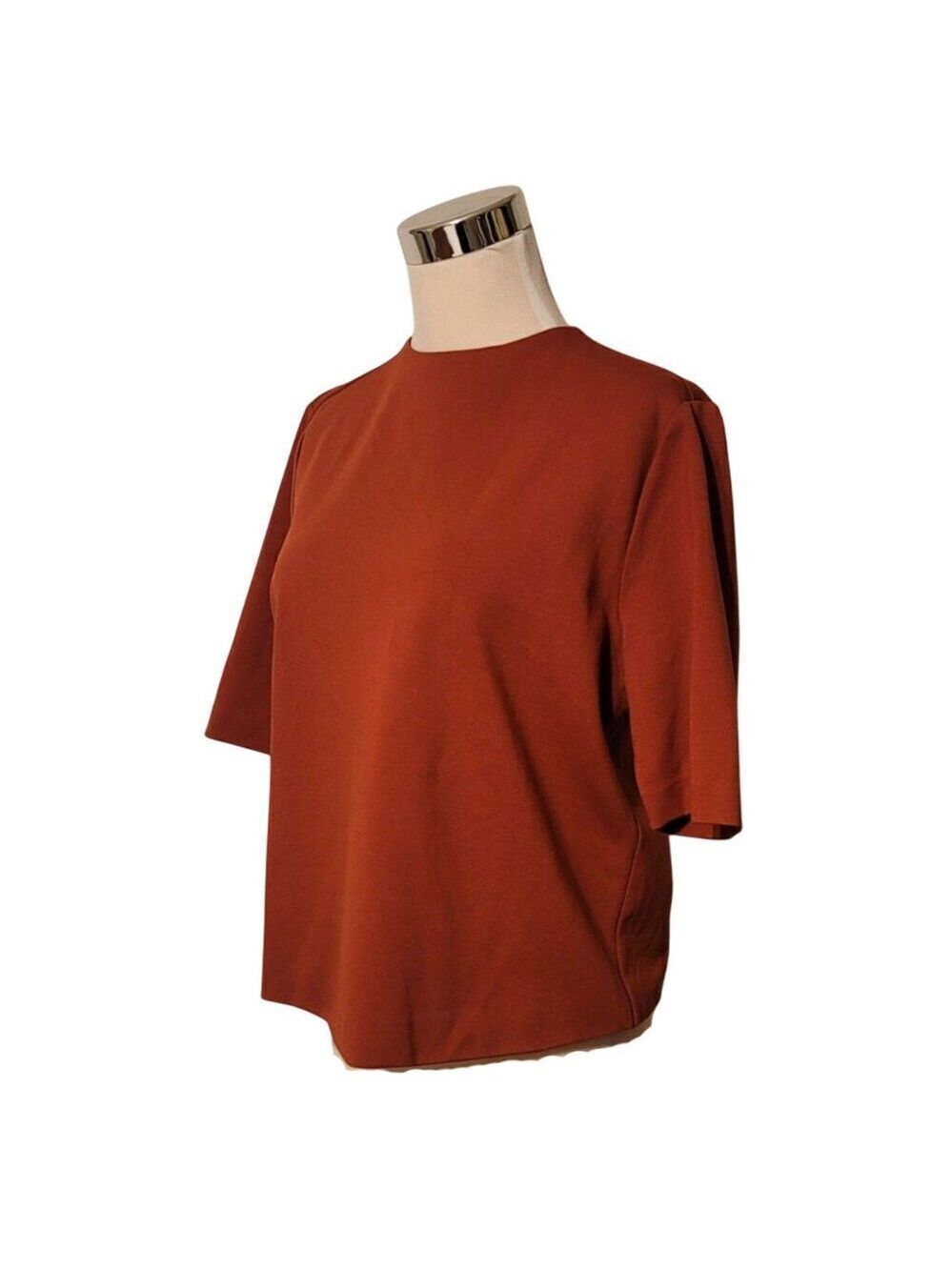 Versona Button Back Rust Orange Short Sleeve Shirt Size M